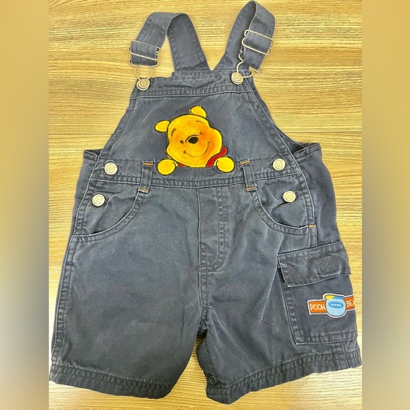Vintage Disney Winnie the Pooh Overalls RETRO shorts Sz 18M Summer - Picture 1 of 7
